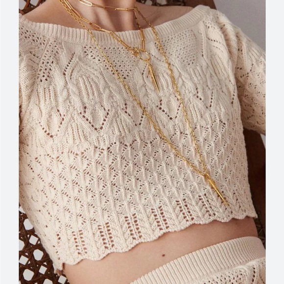 Ba&sh Paris 100% cotton Jensen Cropped knit Sweater in cream NEW - Picture 6 of 10